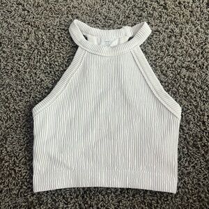 aerie white ribbed superchill seamless high neck bra top size xs warn few times
